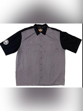 Harley Davidson Skull Work Shirt Mens Gray Black Button Up Mechanic Biker XXL T